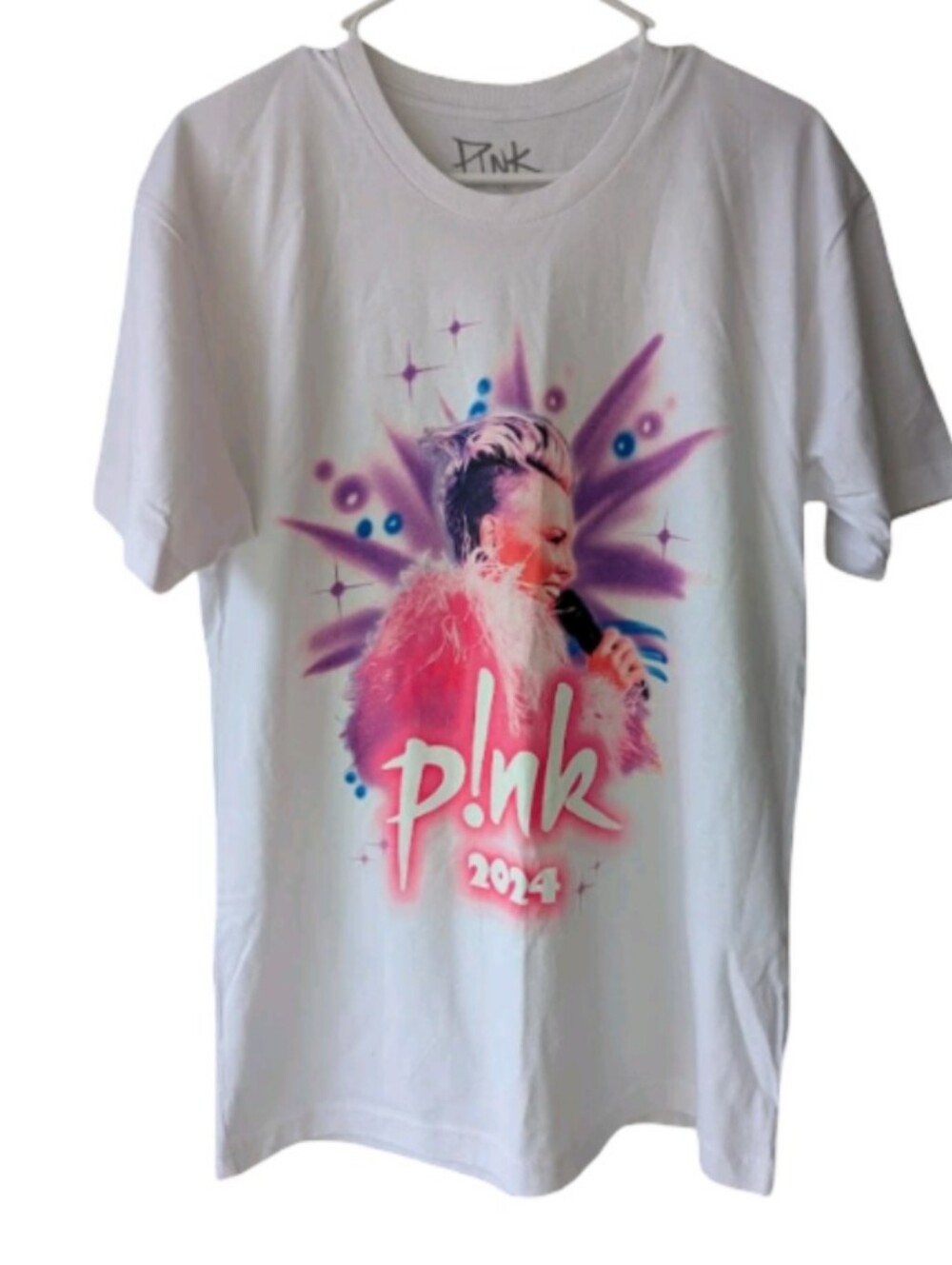 P!nk Concert Graphic Tee Pink Purple Pop Art Tour T-shirt 2024 White S